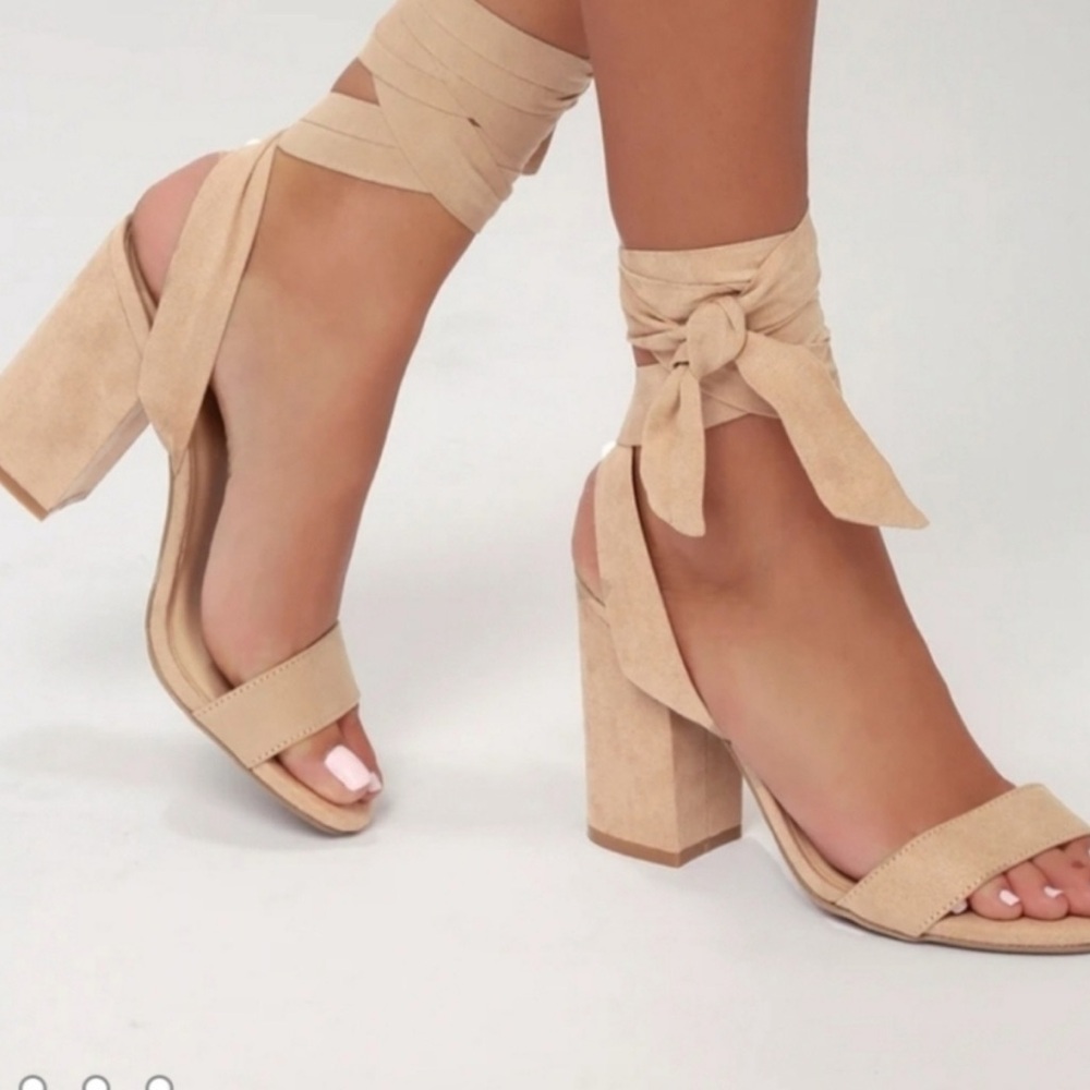 LULU'S DORIAN SUEDE  PLATFORM LACE UP HIGH HEELS SANDALS